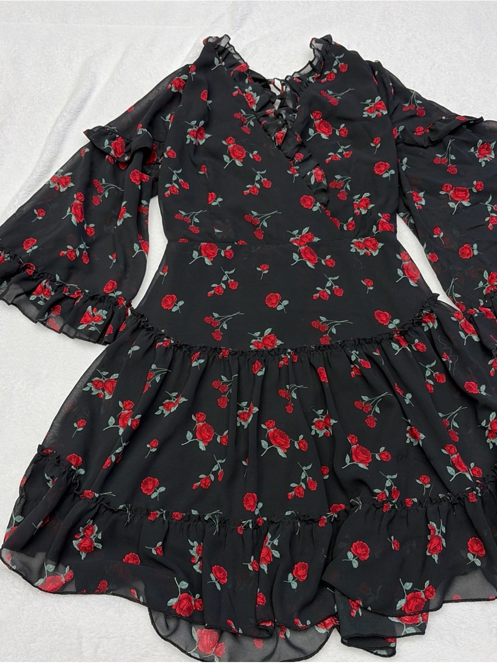 Forever 21 Black Mini Dress with Red Rose Print